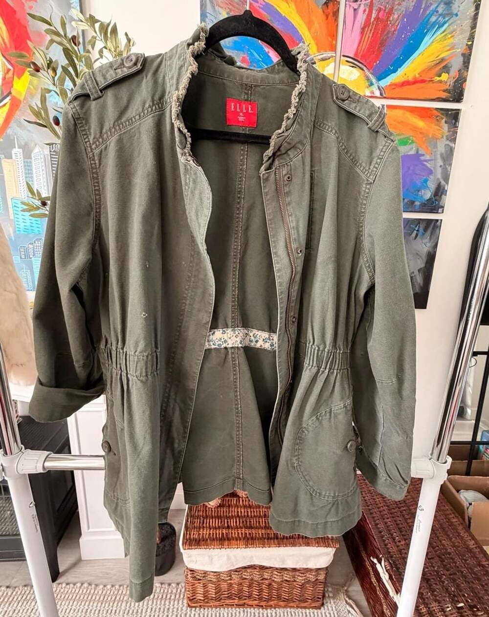 Army Green Military Utility Jacket Size XL Cotton Mock Neck Full Zip